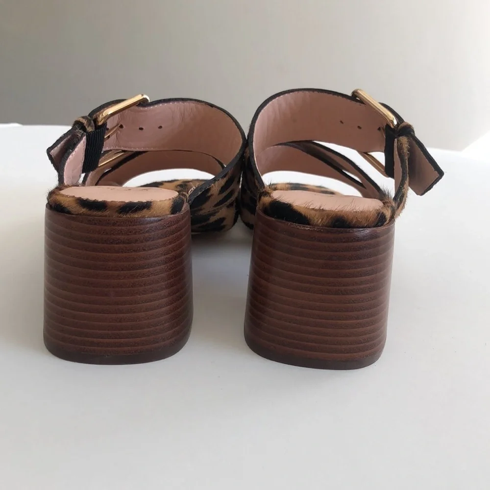 J.crew women’s rich mahogany haircalf penny mid block heel slide sandal size 6